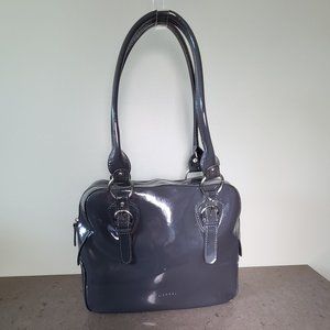 Glossy Patent Satchel Handbag in Charcoal Gray